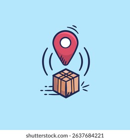 Pin location with live shipping tracking hand drawn illustration. Navigation pointer doodle icon in outline flat style vector.