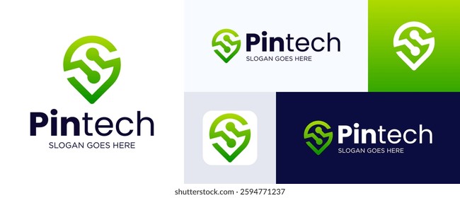 Pin location logo combine with dot or point technology logo design , Suitable for Tech Logo, Electronics, Digital, Software, Developer, Creative simple vector tech logo design illustration inspiration