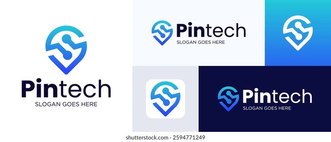 Pin location logo combine with dot or point technology logo design , Suitable for Tech Logo, Electronics, Digital, Software, Developer, Creative simple vector tech logo design illustration inspiration