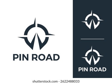 Logotipo de ubicación del pin. Diseño de Vector de símbolo de transporte de carretera de brújula moderna simple