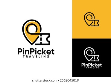 pin location with logo ticket. creative transportation travel design symbol concept