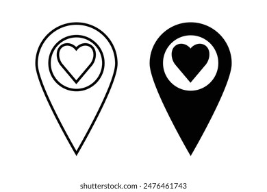 pin location love icon. happy romantic, valentine's day symbol vector Outline editable stroke. Isolated on a white background