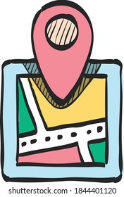 Icono de mapa de ubicación de pines en el dibujo de color.