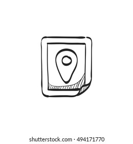Pin location map icon in doodle sketch lines.