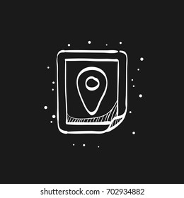 Pin location map icon in doodle sketch lines.