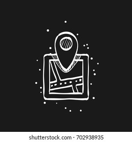 Pin location map icon in doodle sketch lines.