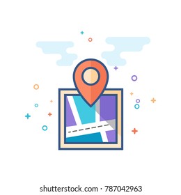 Pin location map icon in outlined flat color style. Vector illustration.