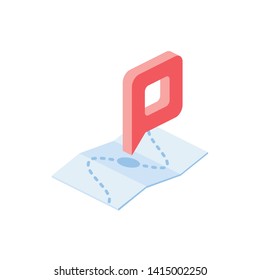 Pin location, map marker GPS, pointer. Vector 3d isometric color icon new flat style. Creative illustration, idea for infographics.