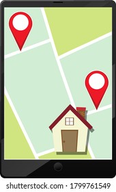 Pin location map on tablet display illustration