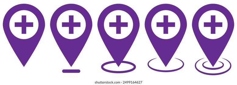 Pin the location of the medical place icon. Hospital location icon.