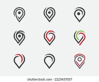 Pin Location Monogram Logo Set Bundle Concept icon sign symbol Element Design. Place, Map, Point Logotype. Vector illustration logo template