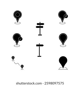 Pin location and navigation icon flat vector design