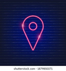 Pin Location Neon Sign. Geolocation Icon. Vector Illustration For Web Design. Delivery Concept.