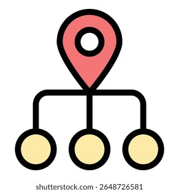 Ícone de rede de localização de pinos ilustração de estilo de linha plana representando geolocalização e mapeamento digital, adequado para aplicativos de navegação, redes sociais e projetos de serviços baseados em localização