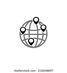 Pin location on globe logo icon , Navigation icon concept isolated on white background. Vector illustration