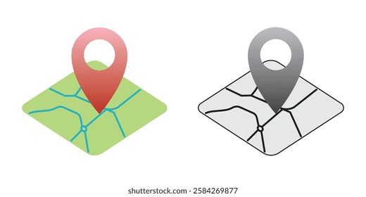 Pin location on land. Location icon symbol. GPS map. Vector illustration