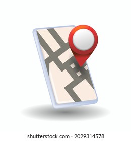 pin location on smartphone. floating smart phone 3d vector illustration