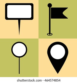 Pin location set on green and yellow background. Vector art.