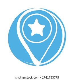 pin location with star usa for 4 of july block style vector illustration design
