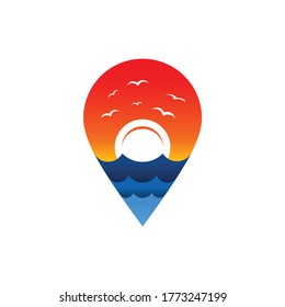 pin location with sunset logo template