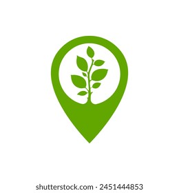 Pin location with tree. Green area icon concept isolated on white background. Vector illustration