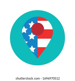 pin location with usa flag block and flat style vector illustration design