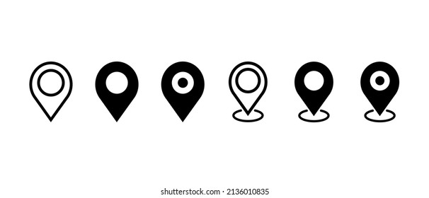 Pin location vector icons set. Black and line location map pointer symbol