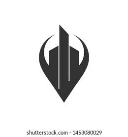 pin locator and city building logo