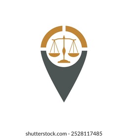 Localizador de pinos Escala de Justiça Logo Modelo Ilustração Design