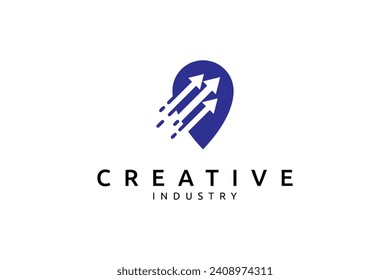 Pin logo with combination of three arrows in flat vector template design style