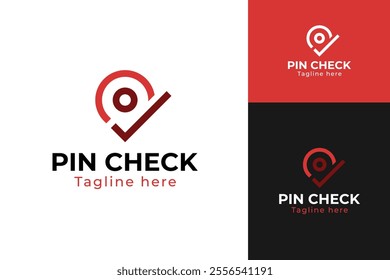 Pin logo design with check icon vector template illustration