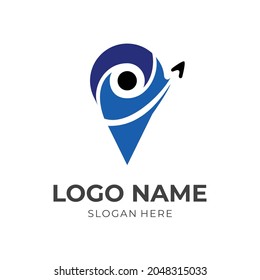 pin logo design template concept vector with flat blue and black color style