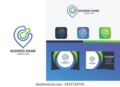pin logo icon vector with business card concept