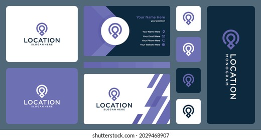 pin logo, location and business card design template.
