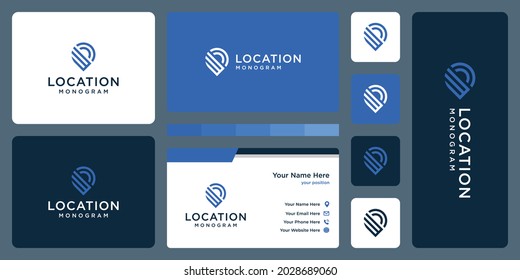 pin logo, location and initial letter W. business card design.