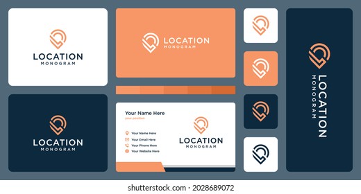 pin logo, location and initial letter L. business card design.