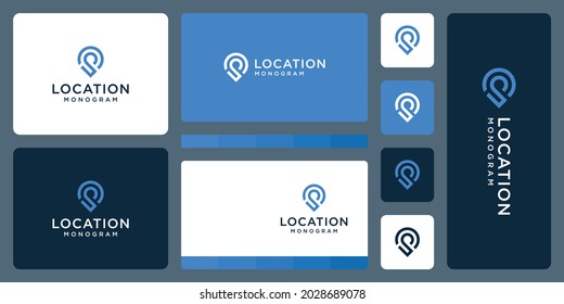 pin logo, location and initial letter P. business card design.