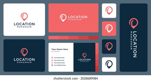 pin logo, location and initial letter r. business card design.