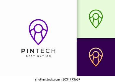 Pin logo or marker in simple line and modern shape represent map or position