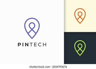 El logotipo o el marcador de la línea simple y la forma moderna representan el mapa o la posición