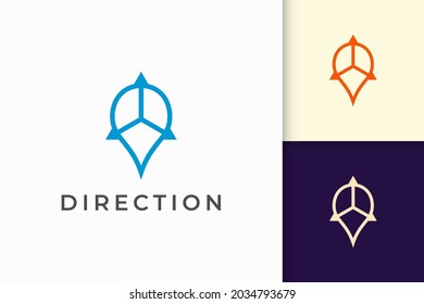 Pin logo or marker in simple line and modern shape represent map or position