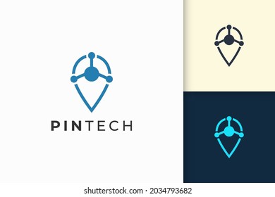 Pin logo or marker in simple line and modern shape represent map or position
