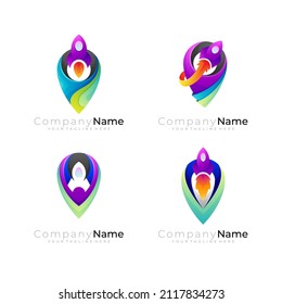 Pin logo and rocket design combination, location icon