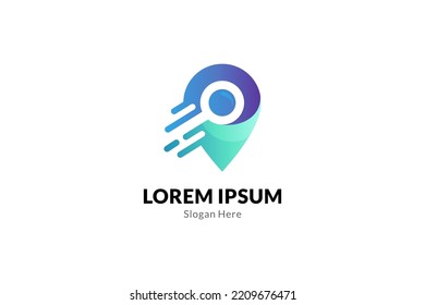 pin and magnifying lens with quick effect logo design