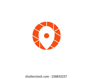 Diseño de Vector de icono de logotipo de sushi abstracto de mapa de pines. símbolo de Locación 