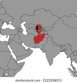 Pin map with Afghanistan flag on world map.Vector illustration.