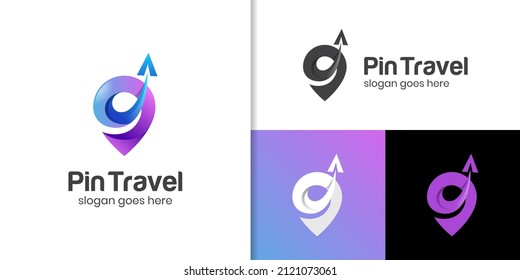 pin map air travel logo. location on map traveler with plane logo vector icon symbol