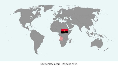 Pin map with Angola flag on world map. Vector illustration.