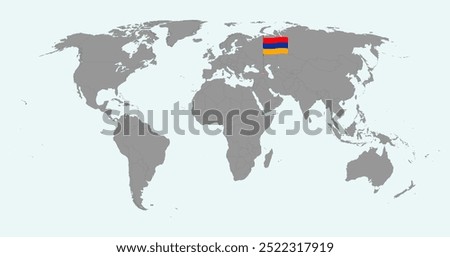 Pin map with Armenia flag on world map. Vector illustration.