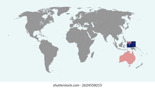 Pin map with Australia flag on world map. Vector illustration.